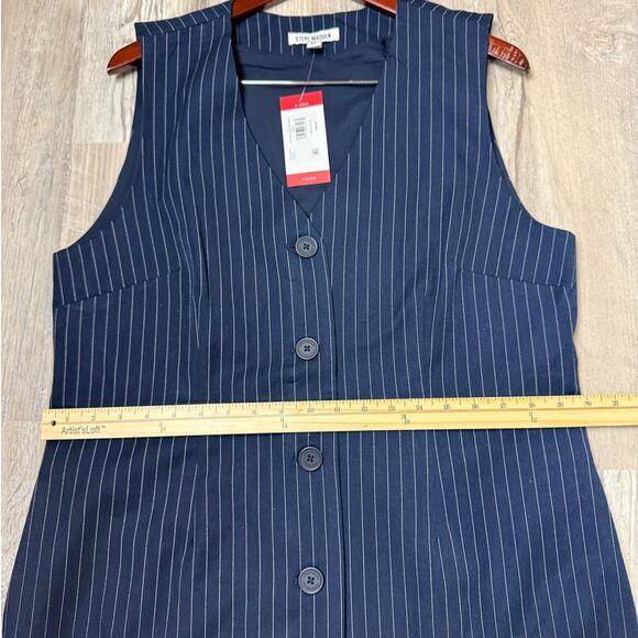 Steve Madden NWT Navy Pinstripe Button Front Sleeveless Blazer Dress XL - Picture 13 of 14